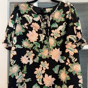 Who What Wear Black Blouse with Floral Print